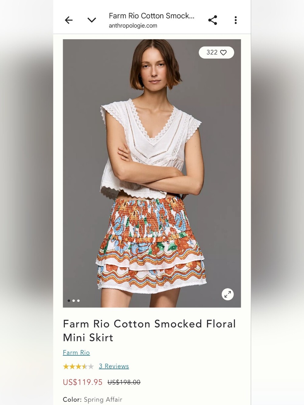 Farm Rio Anthropologie Smocked Floral Mini Skirt NWT - Picture 4 of 4